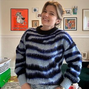 Striped Blue and Black Women's Sweater